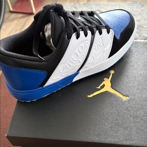 Nike Jordan Men's Black, White, and Blue Golf Sneakers